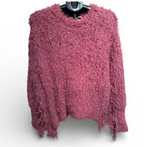 POL Boho dark dusty pink crewneck sweater with fringe detail size small NEW